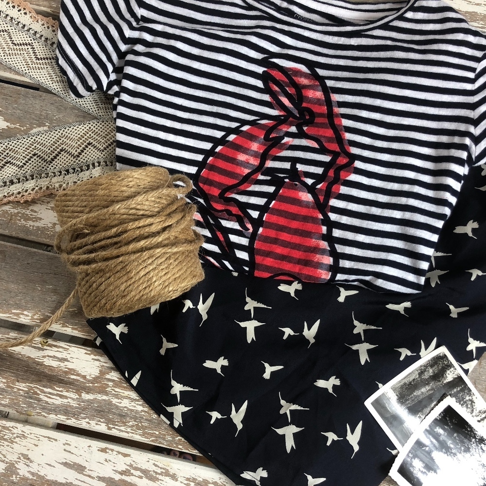 Crown & Ivy Navy Striped Lobster Top PP